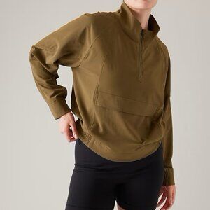 ATHLETA BOUNDLESS POPOVER KANGAROO POCKET WINDBREAKER JACKET XXS ACACIA OLIVE